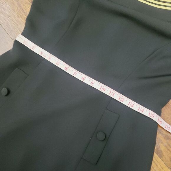 Vintage 80s Patricia Magali Black Metallic Gold Structured Long Sleeve Dress - Picture 12 of 17